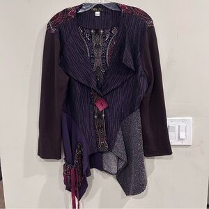 Mita Idees Y2K unique blouse purple brown knit sleeves.  Size M
